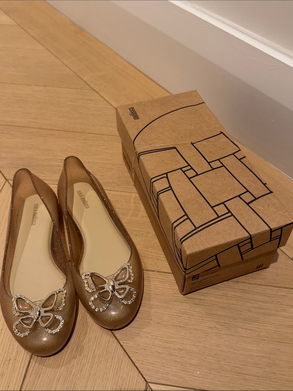 Mini Melissa Bronze Metallic Butterfly Ballet Flats size 2M